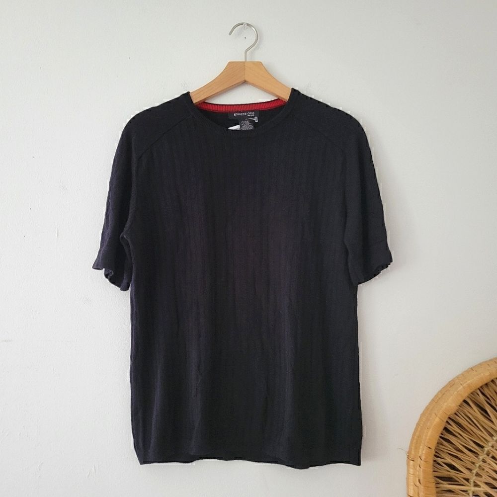 Kenneth Cole Short Sleeve Sweater Tee L Black